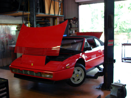 Ferrari in a service bay at European Car Performance